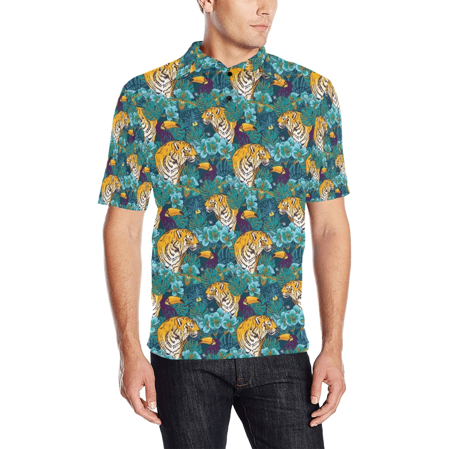 Tiger Tropical Print Design LKS301 Men Polo Shirt