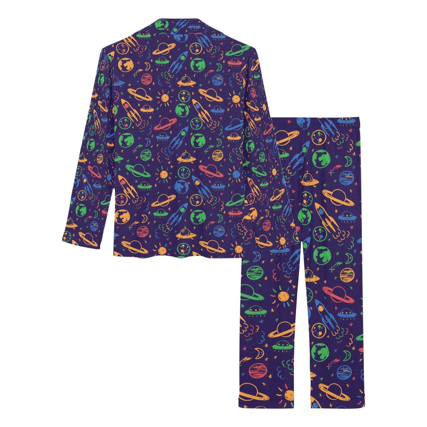 UFO Space Rocket Print Design LKS302 Women's Long Pajama Set
