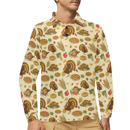 Thanksgiving Print Design LKS302 Long Sleeve Polo Shirt For Men's