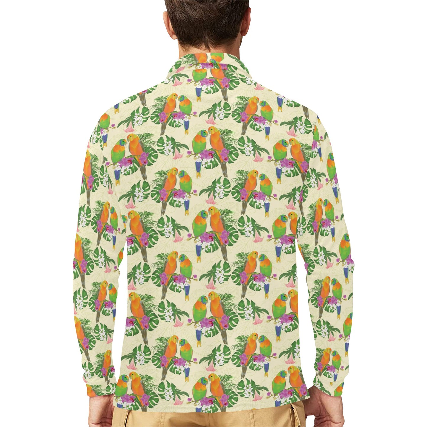 Conures Pattern Print Design 02 Long Sleeve Polo Shirt For Men's