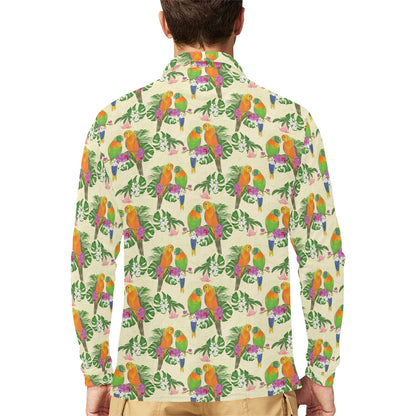 Conures Pattern Print Design 02 Long Sleeve Polo Shirt For Men's