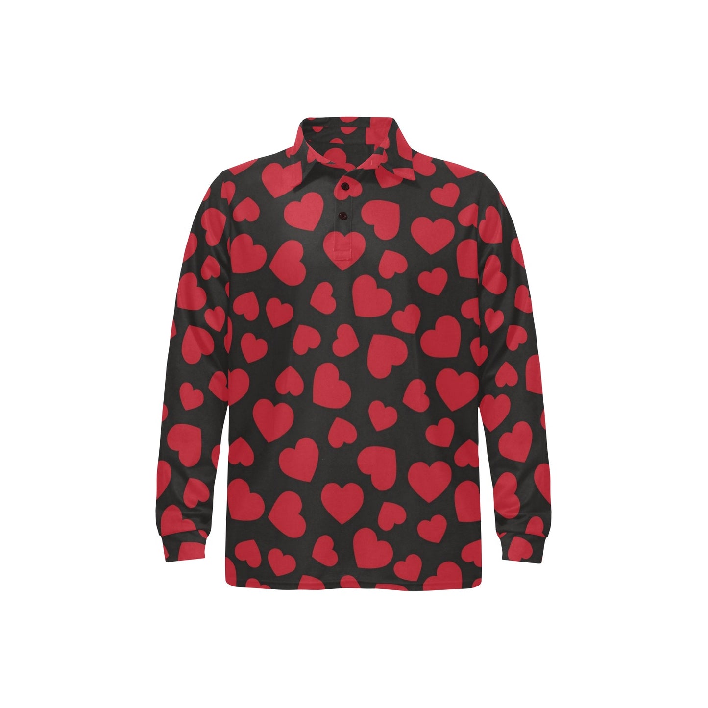 Heart Red Pattern Print Design HE01 Long Sleeve Polo Shirt For Men's