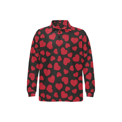 Heart Red Pattern Print Design HE01 Long Sleeve Polo Shirt For Men's