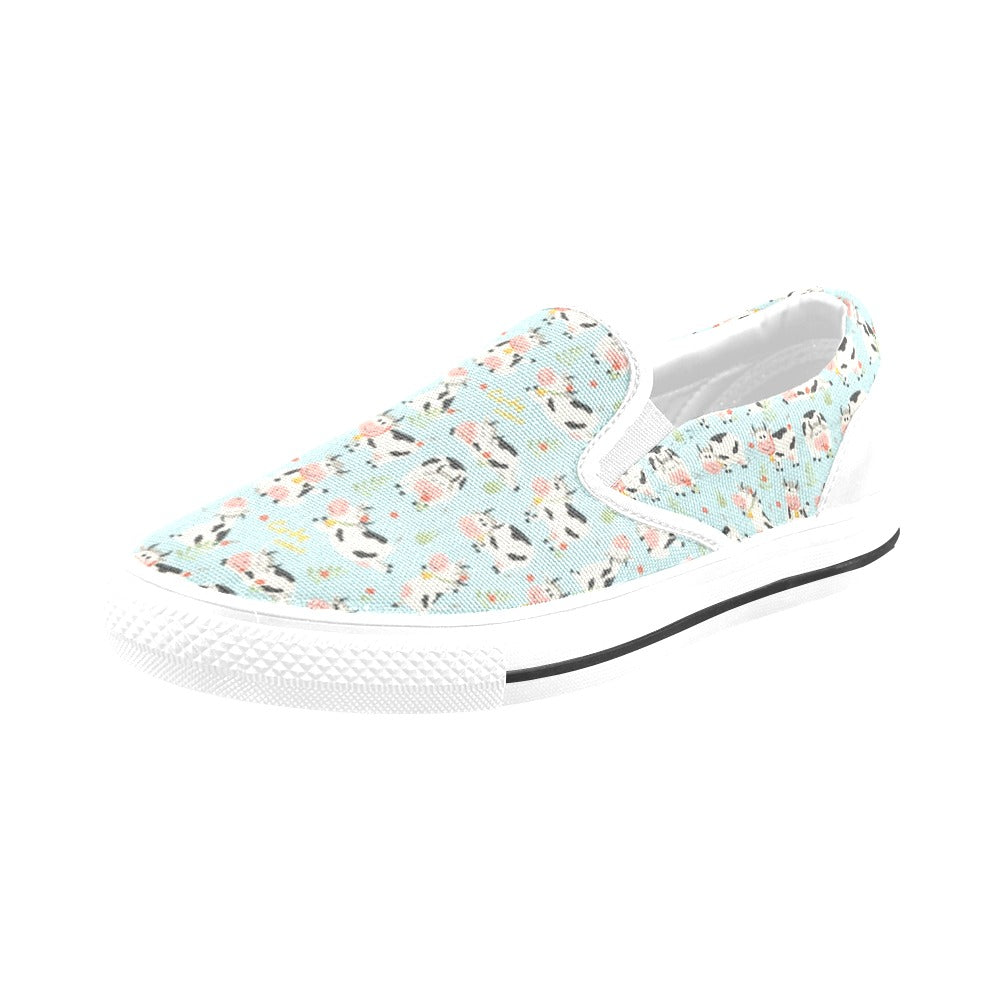 Cattle Print Design LKS403 White Slip Ons Canvas Women's Shoes