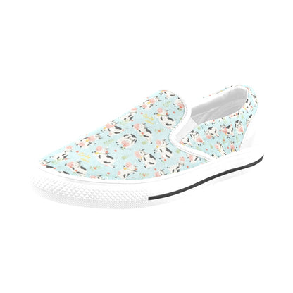 Cattle Print Design LKS403 White Slip Ons Canvas Women's Shoes