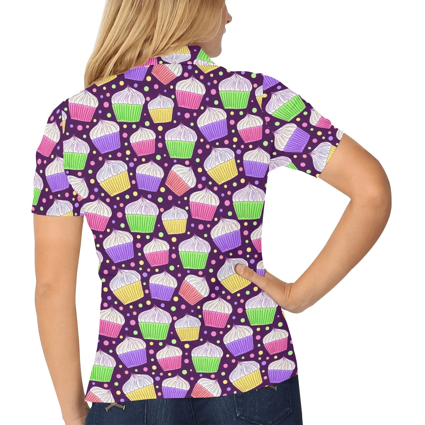 Cupcake Pattern Print Design CP07 Women's Polo Shirt