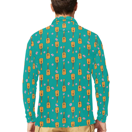 Ukulele Print Design LKS403 Long Sleeve Polo Shirt For Men's