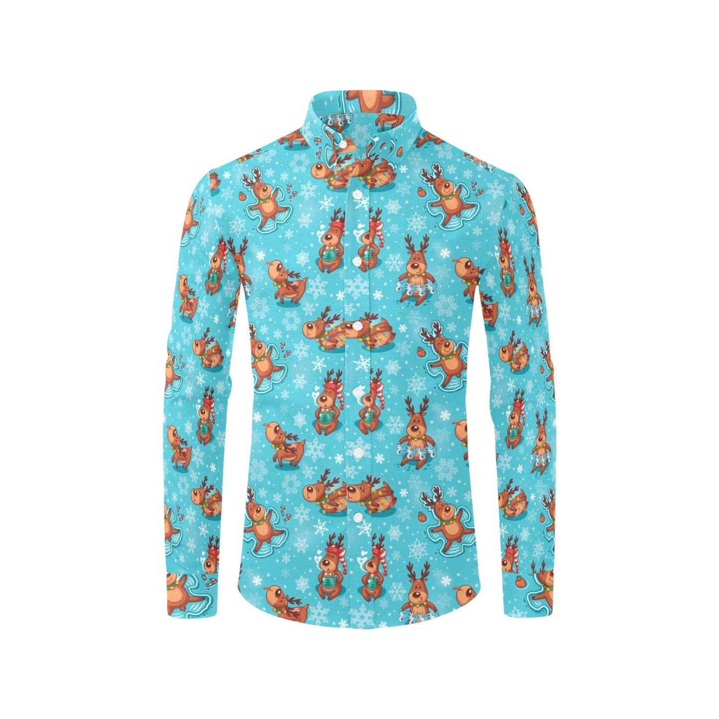 Reindeer Print Design LKS402 Men's Long Sleeve Dress Shirt