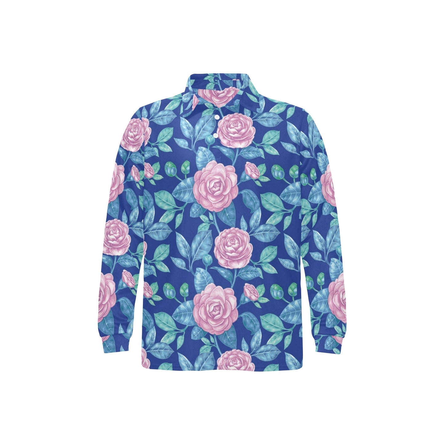 Camellia Pattern Print Design CM05 Long Sleeve Polo Shirt For Men's