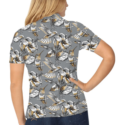 Hummingbird Pattern Print Design 02 Women's Polo Shirt