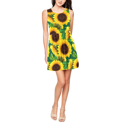 Sunflower Pattern Print Design SF02 Sleeveless Dress