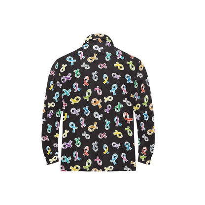 Cancer Awareness Pattern Print Design 02 Long Sleeve Polo Shirt For Men's
