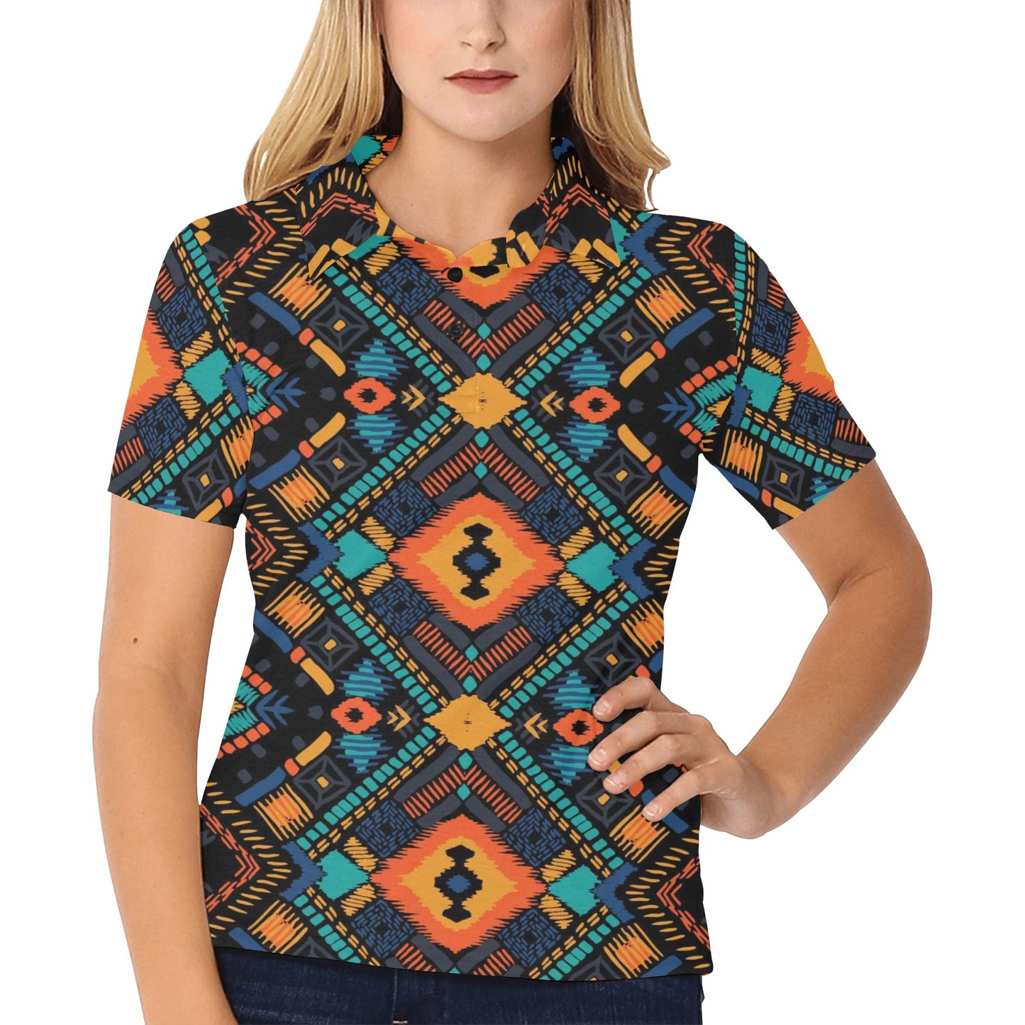 Kente Pattern Print Design 04 Women's Polo Shirt