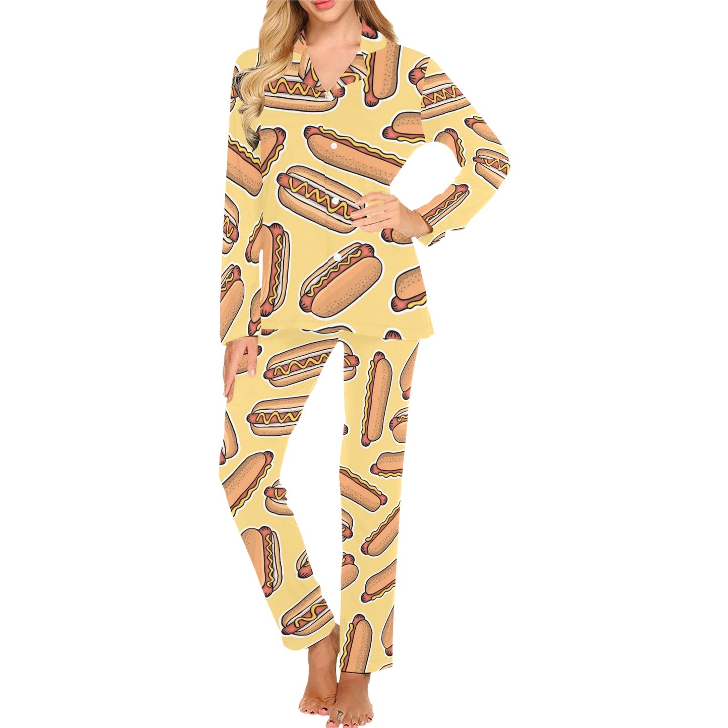 Hot Dog Pattern Print Design 01 Women's Long Pajama Set