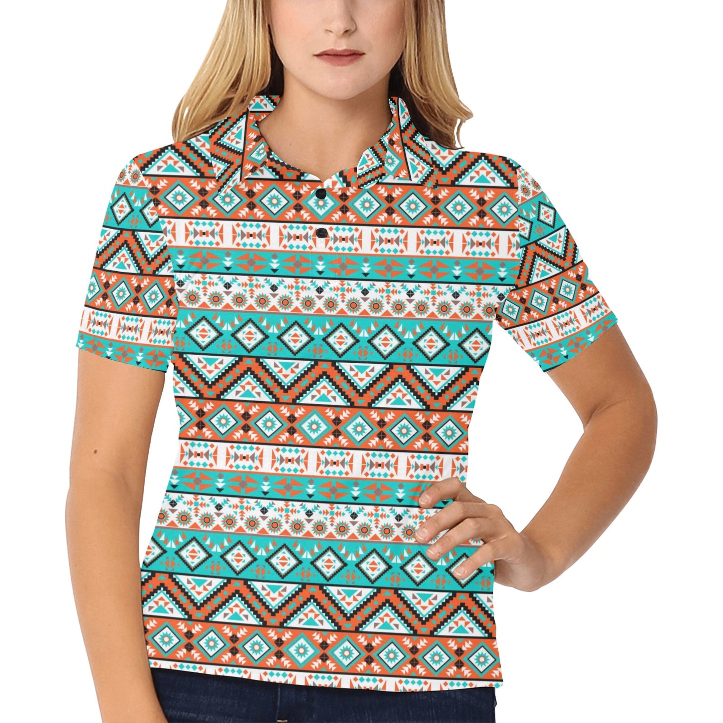 Navajo Style Print Pattern Women's Polo Shirt