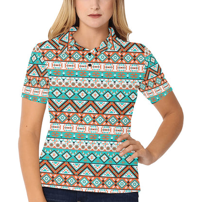 Navajo Style Print Pattern Women's Polo Shirt