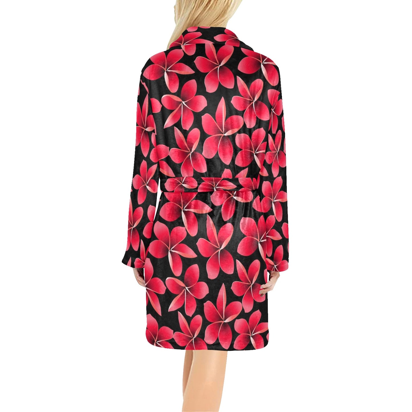 Red Plumeria Pattern Print Design PM025 Women's Fleece Robe