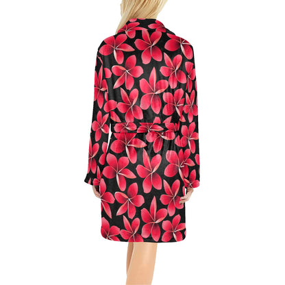 Red Plumeria Pattern Print Design PM025 Women's Fleece Robe
