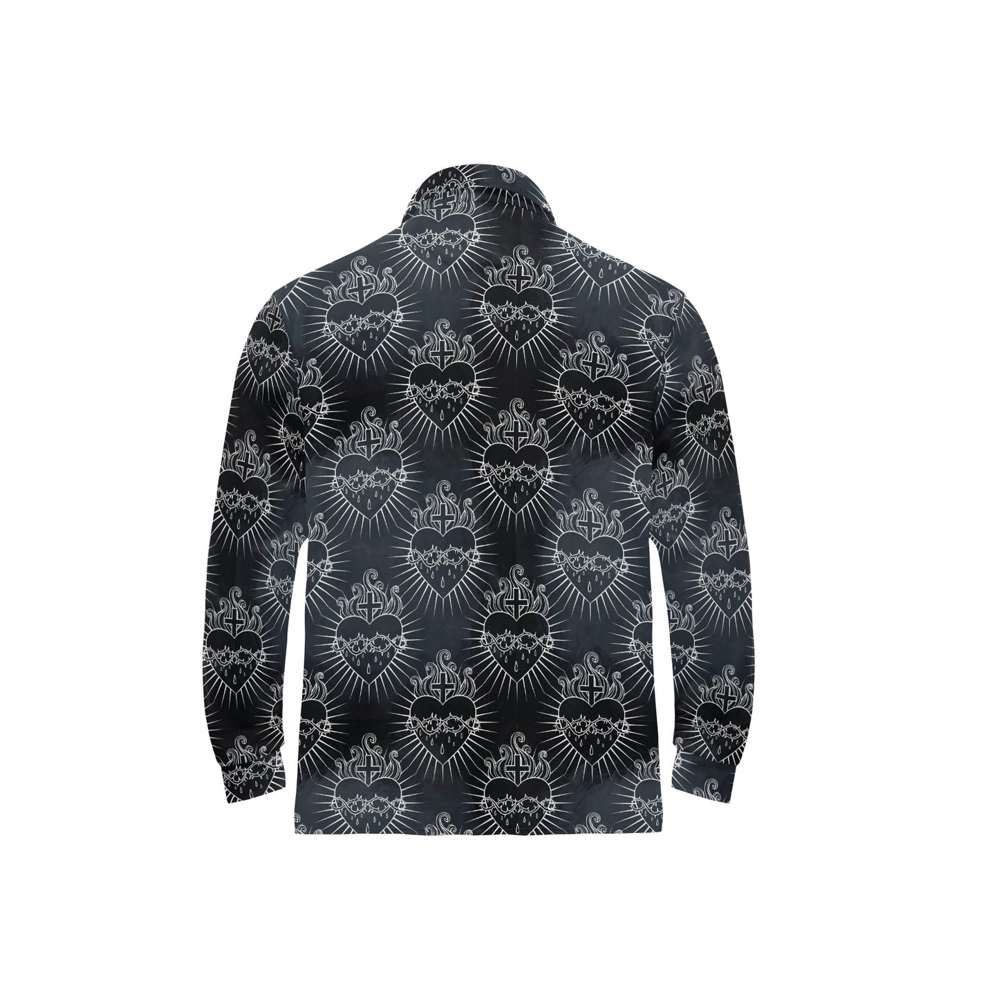 Christian Heart Tattoo Style Long Sleeve Polo Shirt For Men's
