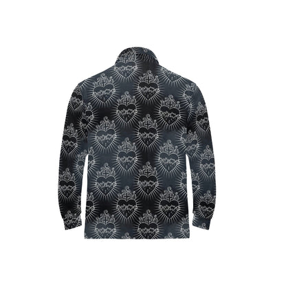 Christian Heart Tattoo Style Long Sleeve Polo Shirt For Men's