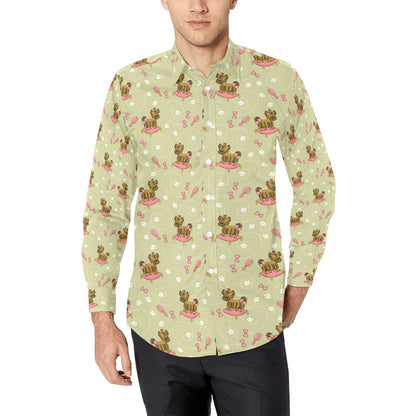 Yorkshire Cute Terriers Print Design LKS301 Men's Long Sleeve Dress Shirt