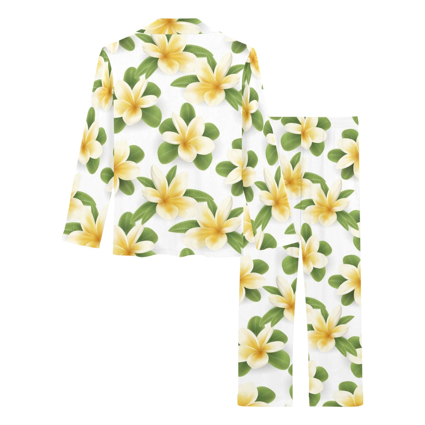 Yellow Plumeria Pattern Print Design PM012 Women's Long Pajama Set