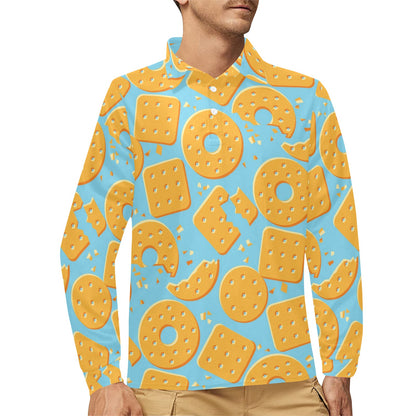 Cracker Pattern Print Design 02 Long Sleeve Polo Shirt For Men's