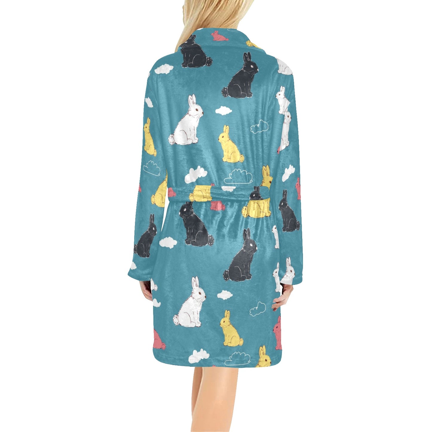 Rabbit Pattern Print Design RB014 Women's Fleece Robe