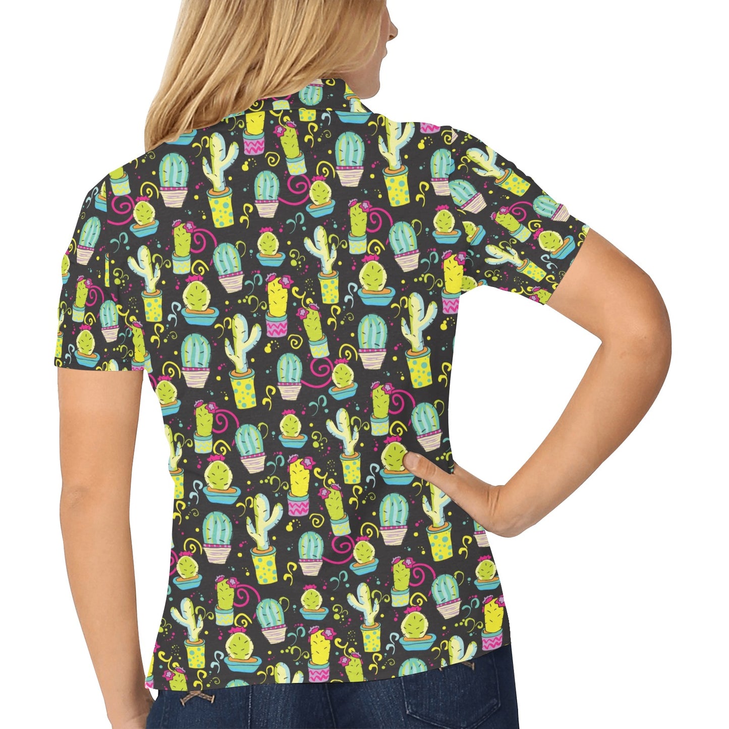 Cactus Neon Style Print Pattern Women's Polo Shirt
