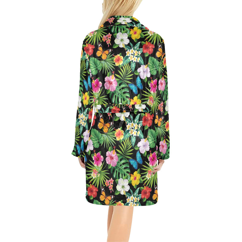 Hibiscus With Butterfly Print Design LKS305 Women's Fleece Robe