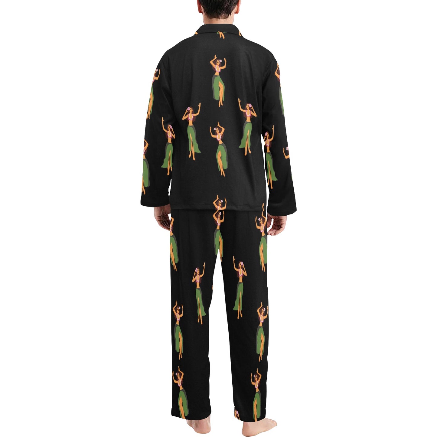 Hula Dancers Girl Pattern Print Design 01 Men's Long Pajama Set