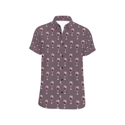 Wine Glass Pattern Print Design LKS305 Men Short Sleeve Button Up Shirt