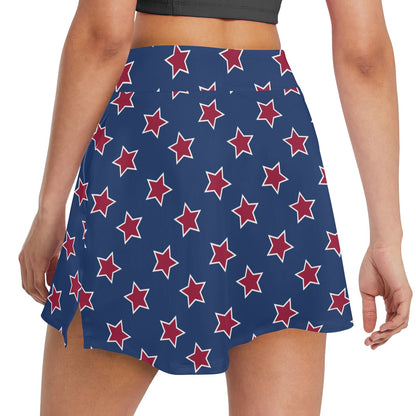Star Red Blue Print Design LKS301 17" Golf & Pickleball Skort with Pockets