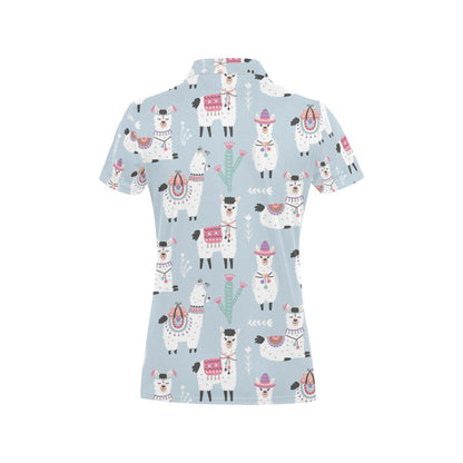 Llama Pattern Print Design 04 Women's Polo Shirt