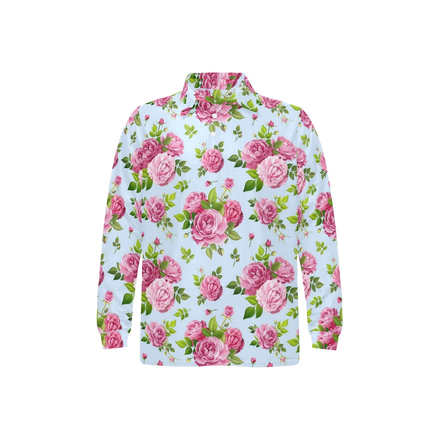 Rose Pink Pattern Print Design RO08 Long Sleeve Polo Shirt For Men's