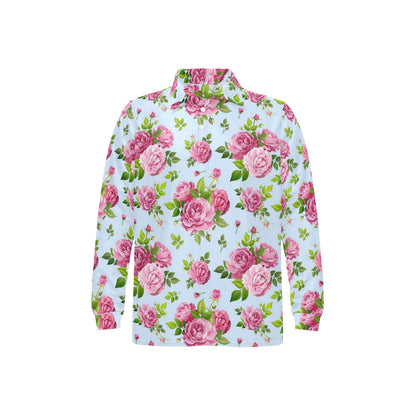 Rose Pink Pattern Print Design RO08 Long Sleeve Polo Shirt For Men's