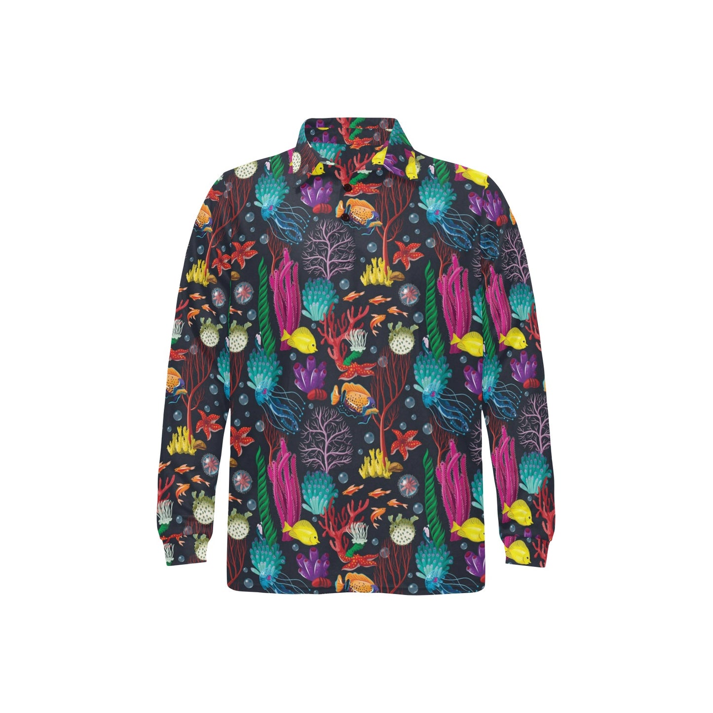 Underwater Cute Print Design LKS303 Long Sleeve Polo Shirt For Men's
