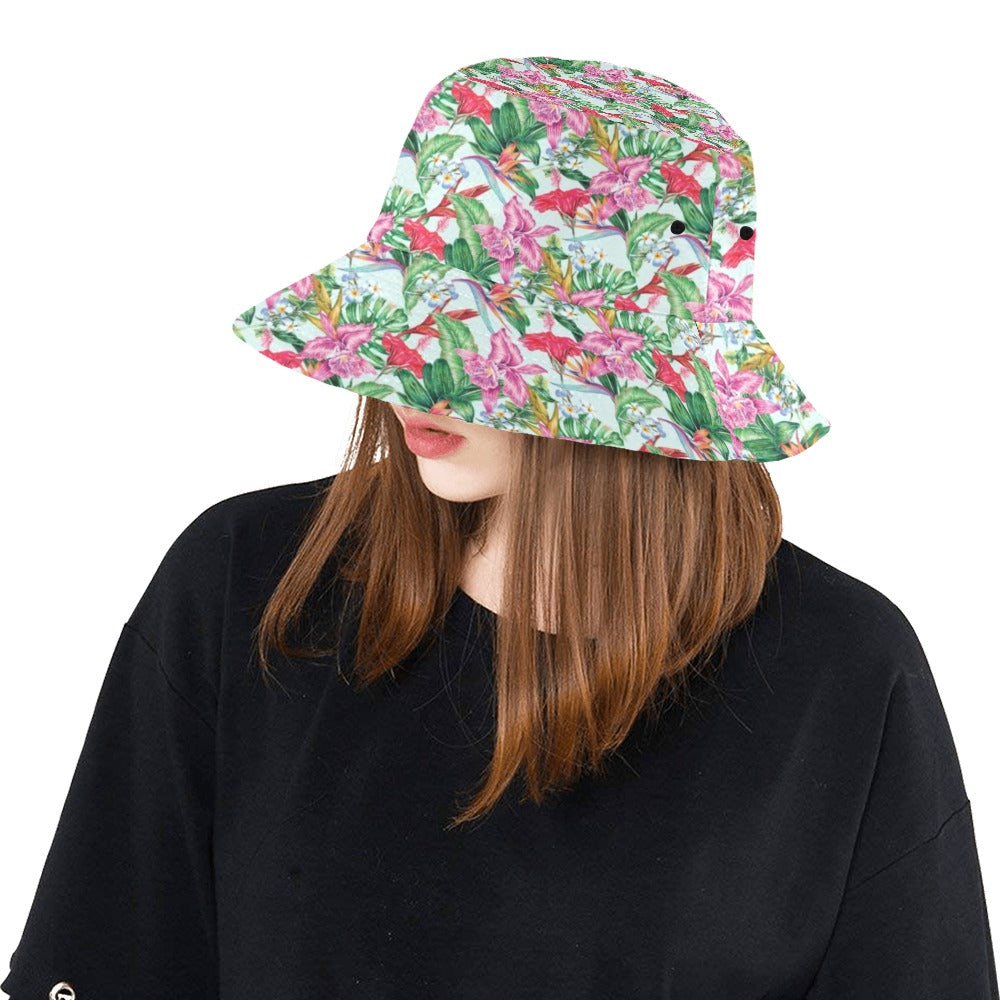 Tropical Flower Print Design LKS304 Unisex Bucket Hat