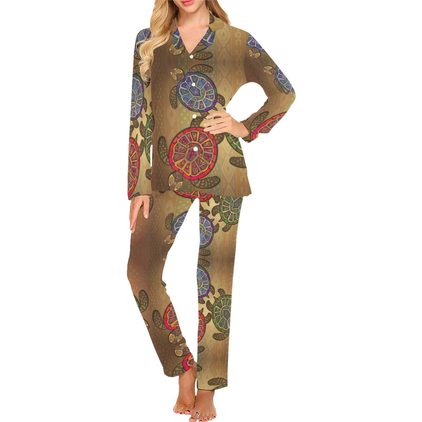 Sea Turtle Tribal Colorful Women's Long Pajama Set