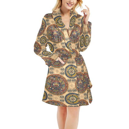 Calendar Aztec Pattern Print Design 02 Women's Fleece Robe