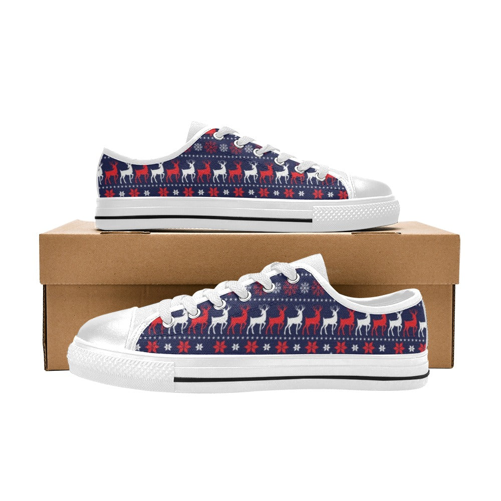 Reindeer Print Design LKS404 Women's White Low Top Shoes