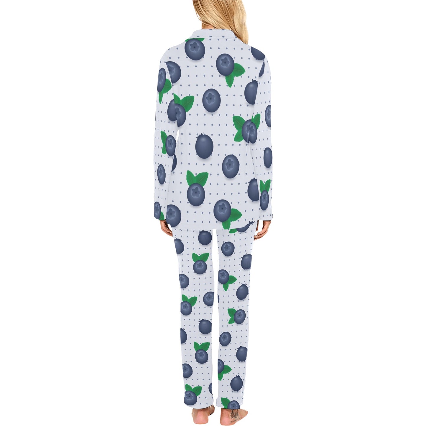 Blueberry Pattern Print Design BB02 Women's Long Pajama Set