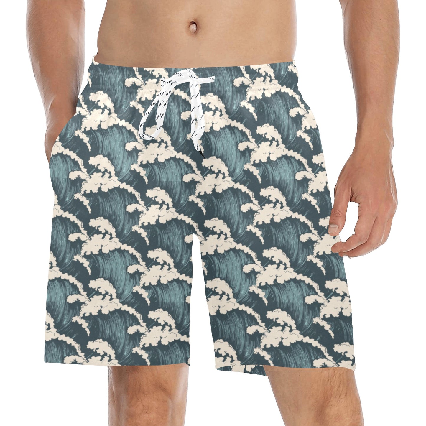 Wave Art Print Men's Swim Trunks Beach Shorts