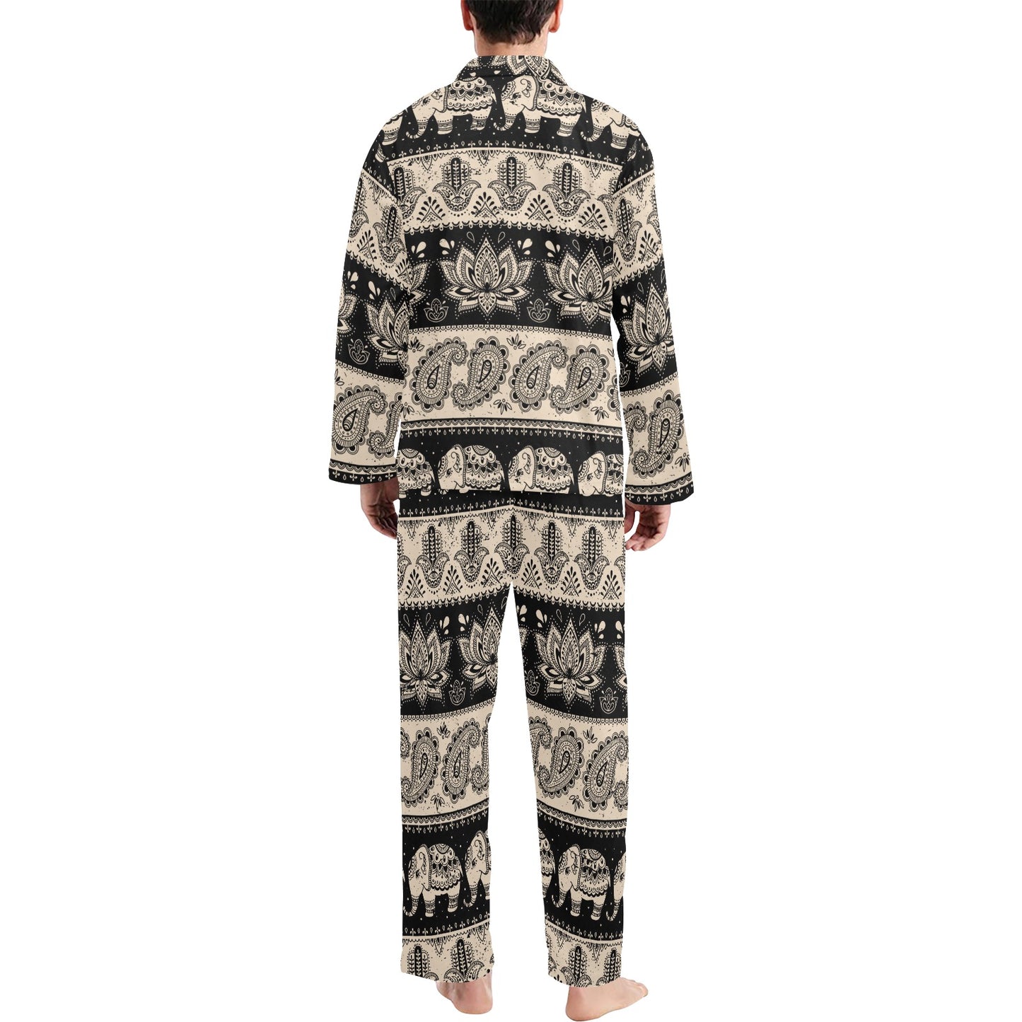 Elephant Hansa Lotus Pattern Men's Long Pajama Set