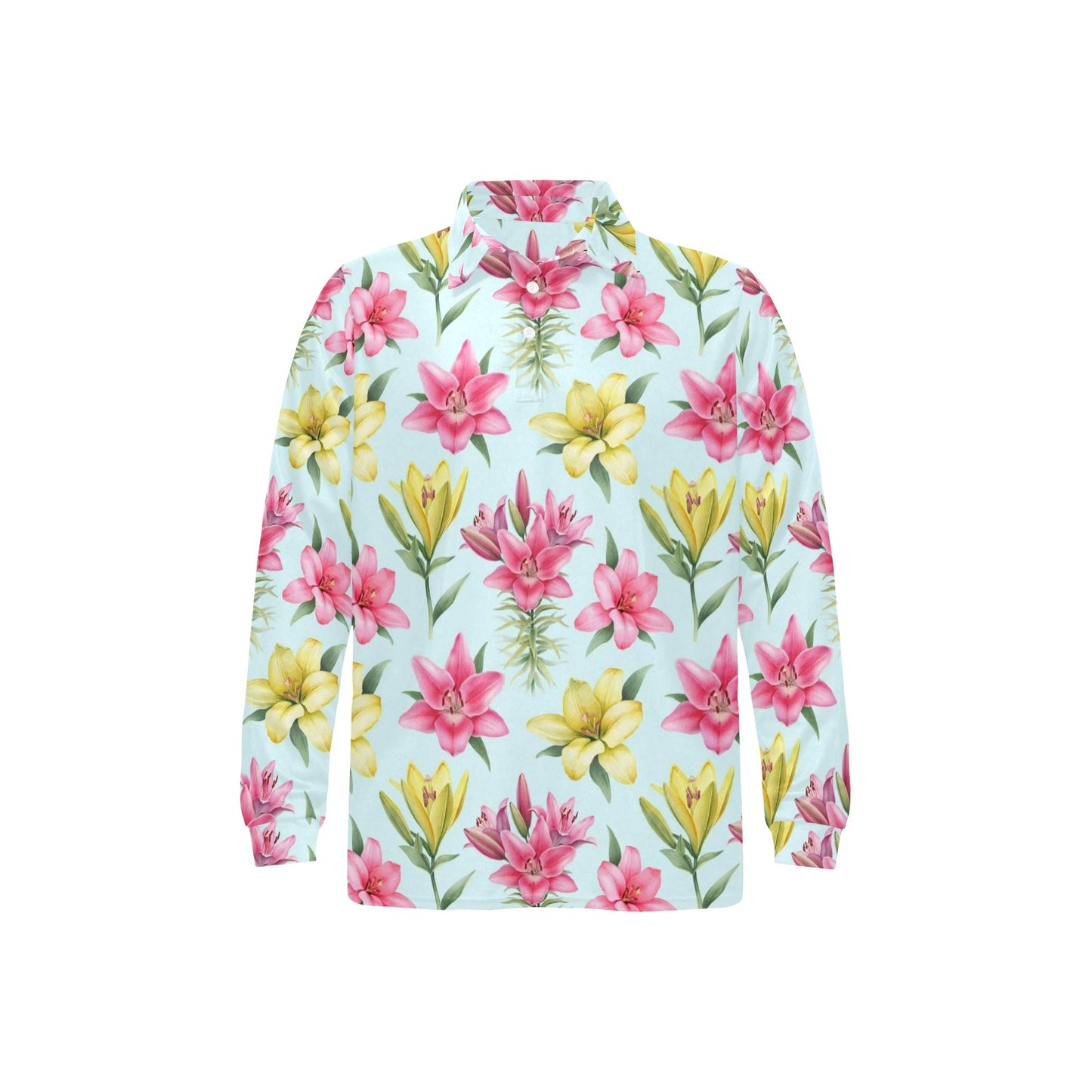 Lily Pattern Print Design LY010 Long Sleeve Polo Shirt For Men's