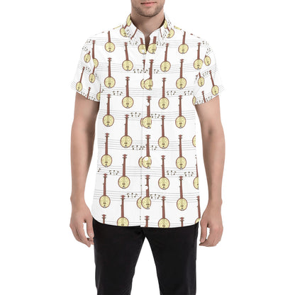 Banjo Print Design LKS402 Men Short Sleeve Button Up Shirt