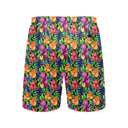 Tropical Folower Colorful Print Men's Swim Trunks Beach Shorts