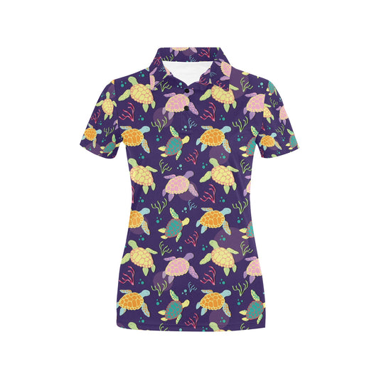 Sea Turtle Color Smile Women's Polo Shirt