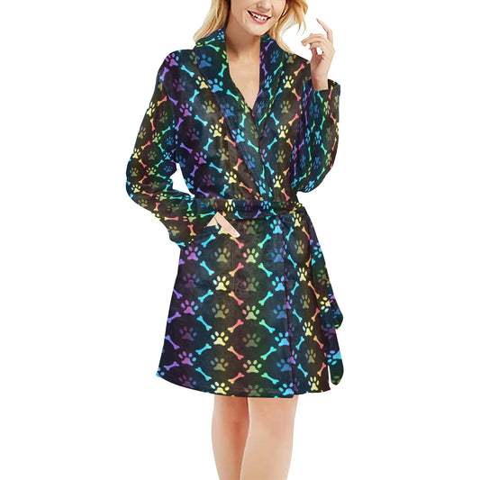 Paw Rainbow Print Women's Fleece Robe