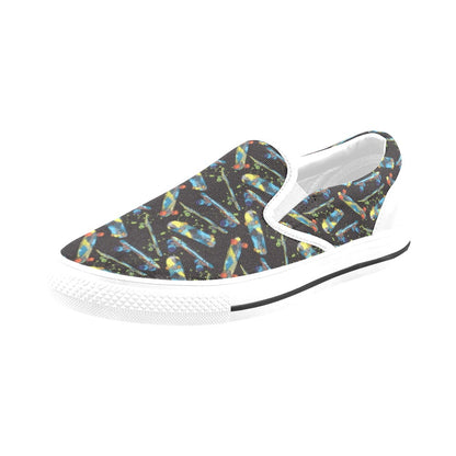 Skateboard Print Design LKS305 White Slip Ons Canvas Women's Shoes